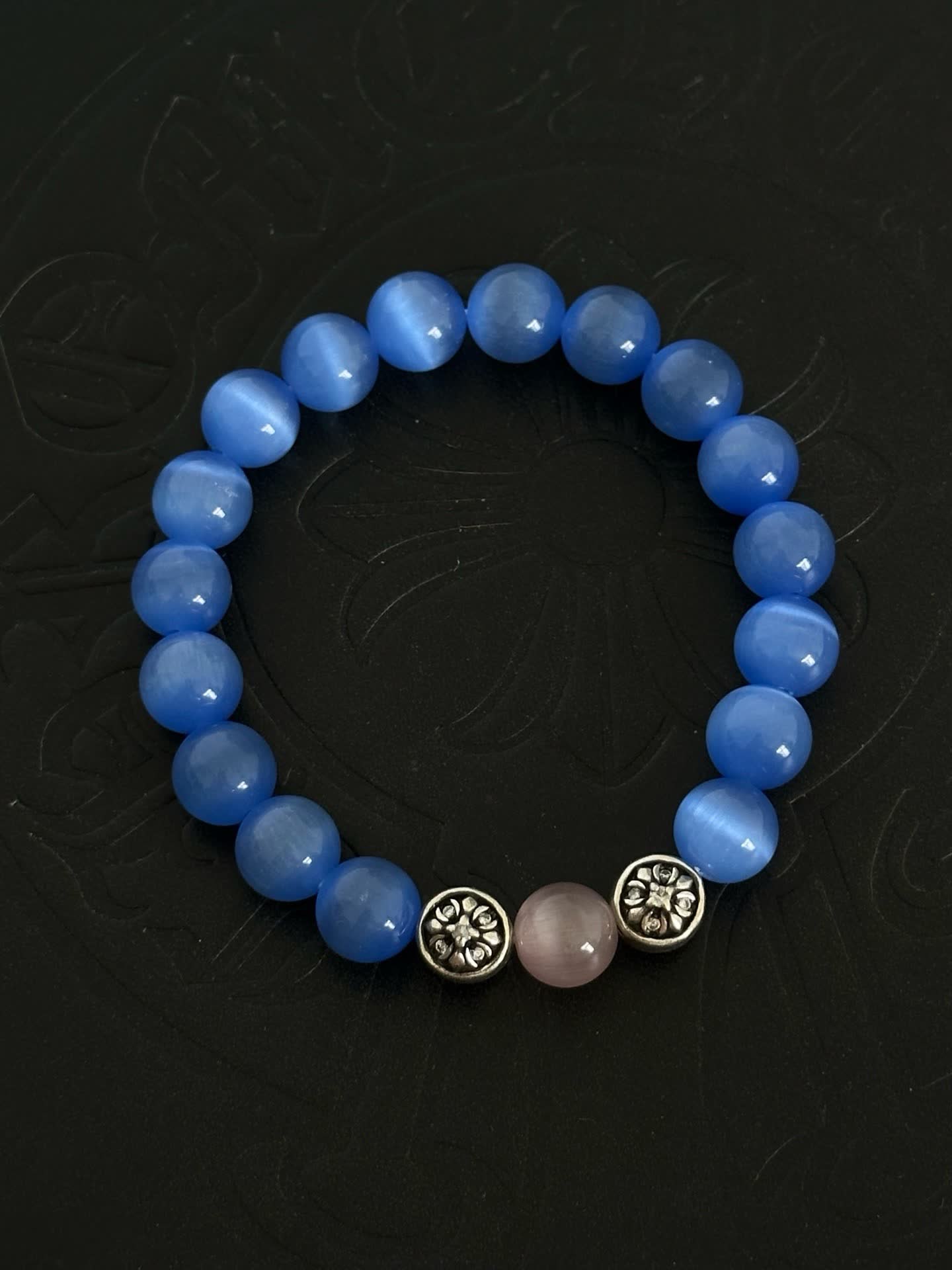 Chrome Hearts Blue Beaded Bracelet with Silver Accents Chrome Hearts Blue Beaded Bracelet with Silver Accents